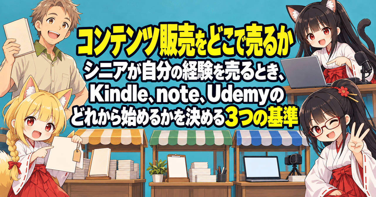 コンテンツ販売をどこで売るか｜シニアが自分の経験を売るとき、Kindle、note、Udemyのどれから始めるかを決める3つの基準