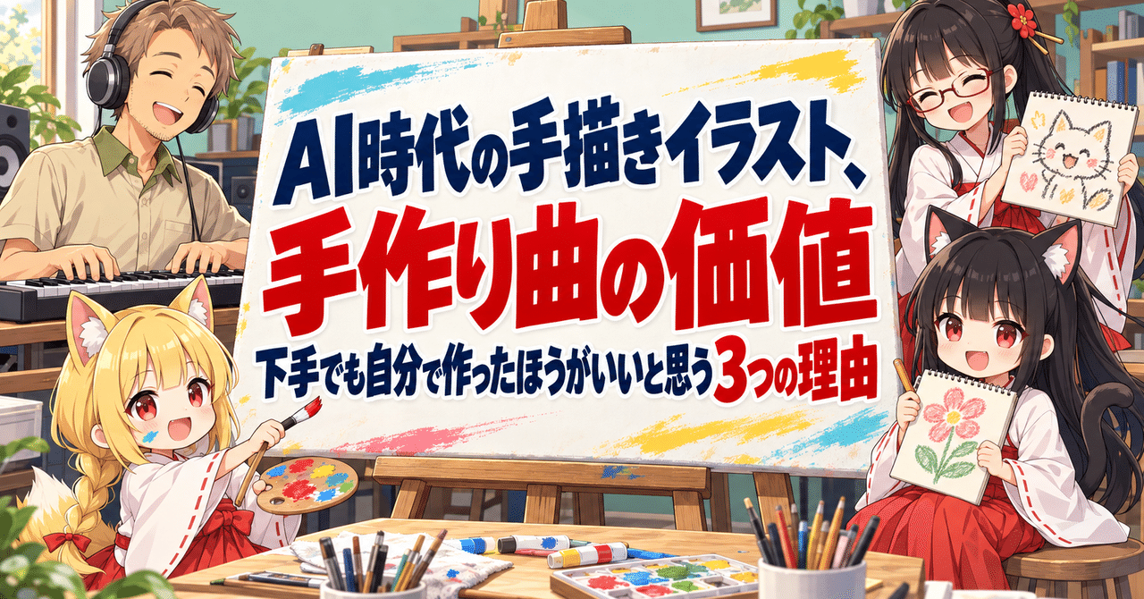 AI時代の手描きイラスト、手作り曲の価値｜下手でも自分で作ったほうがいいと思う3つの理由